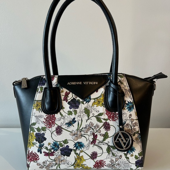 💕 Adrienne Vittadini Floral Black Handbag - Picture 1 of 7
